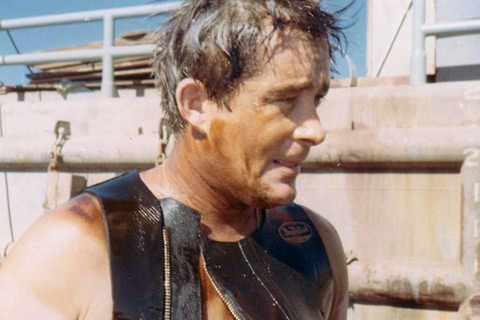 Jerry Wilson after a dive with grease all over him.